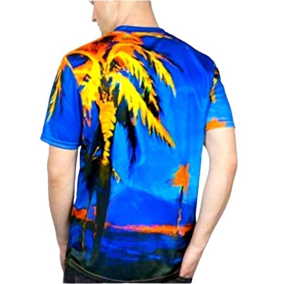 AOFMOKA Neon Blacklight Designed Printed Short Sleeve Men T-Shirt In Hawaii Palm - Picture 3 of 9